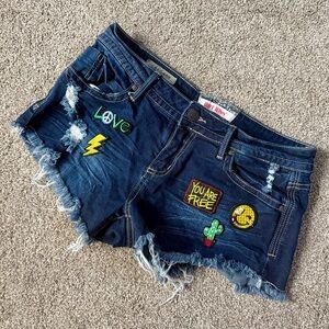 VINTAGE HOT KISS Shorts Mini Low Rise Jeans Shorties Women’s Cici Patches Sz 9